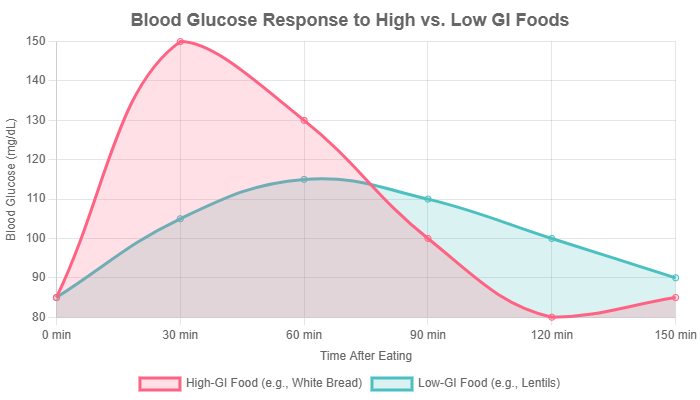 Blood glucose response to high vs. low GI foods